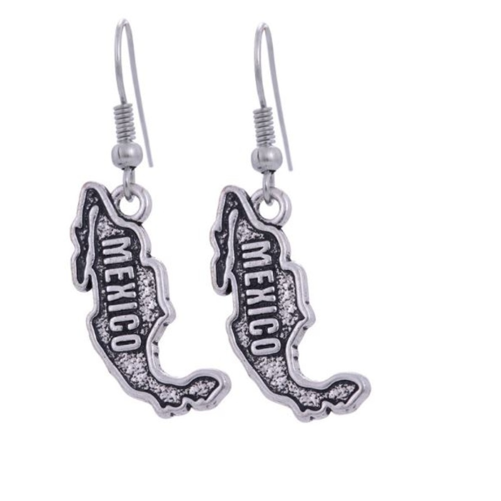 Brand New Cute Silver Tone Mexico Map Earrings